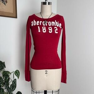 Red Abercrombie & Fitch extra long sleeve shirt, white lettering Size S